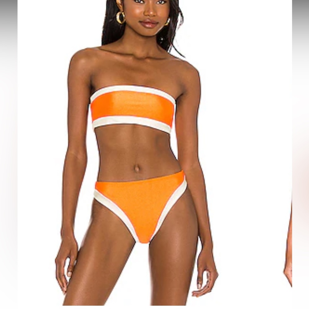 House of Harlow 1960 x Sofia Richie Swim in Orange and Ivory - Top and Bottom